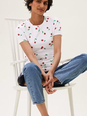 M & S Cherry Novelty Print Cotton Tee Size Medium